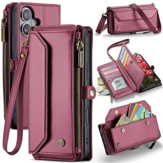 CaseMe iPhone 16 Plus Wallet RFID Blocking Crossbody Case Support Wireless Charging Red