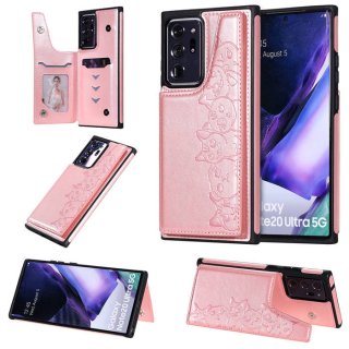 Samsung Galaxy Note 20 Ultra Luxury Cute Cats Magnetic Card Slots Stand Case Rose Gold