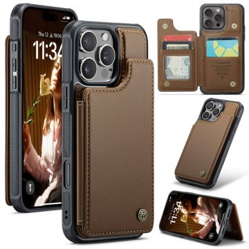 CaseMe iPhone 16 Pro RFID Blocking Card Holder Kickstand Case Brown