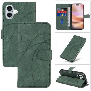 For iPhone 16 Plus Imprinted Line Wallet Magnetic Kickstand Case Green