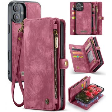 CaseMe iPhone 16 Plus Wallet Case with Wrist Strap Red