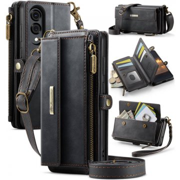 CaseMe Samsung Galaxy S25 Edge Crossbody Wallet Case with RFID Blocking & Wireless Charging Black
