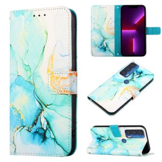 Marble Pattern Motorola Edge 2021 Wallet Stand Case Green