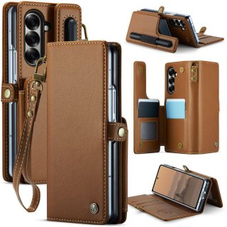 CaseMe Samsung Galaxy Z Fold7 Magnetic Wallet Case with RFID Blocking & Kickstand Brown
