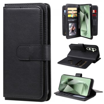 For Samsung Galaxy S24 FE Wallet 10 Card Slots Kickstand Leather Case Black