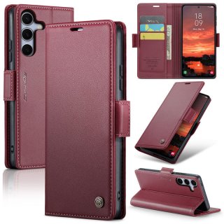 CaseMe Samsung Galaxy S25 Plus Wallet RFID Blocking Magnetic Buckle Case Red