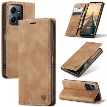 CaseMe Xiaomi Redmi Note 12 4G Wallet Suede Leather Case Brown