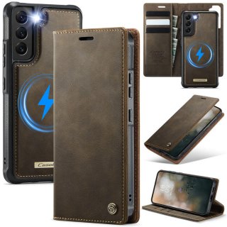 CaseMe Samsung Galaxy S22 Plus 2-in-1 Magnetic Wallet Case – Wireless Charging & RFID Blocking Coffee