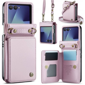 CaseMe Samsung Galaxy Z Flip8 RFID Blocking Card Holder Case with Crossbody Strap Pink