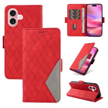 For iPhone 16 Color Splicing Wallet Magnetic Kickstand Case Red