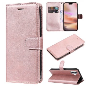 For iPhone 16 Plus Solid Color Wallet Magnetic Kickstand Case Rose Gold