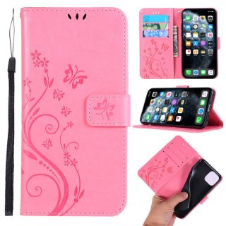 iPhone 11 Pro Butterfly Pattern Wallet Magnetic Stand PU Leather Case Pink