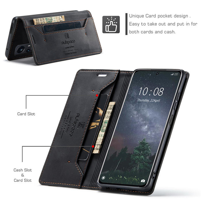 Autspace Xiaomi 12 Pro RFID Blocking Wallet Kickstand Magnetic Case