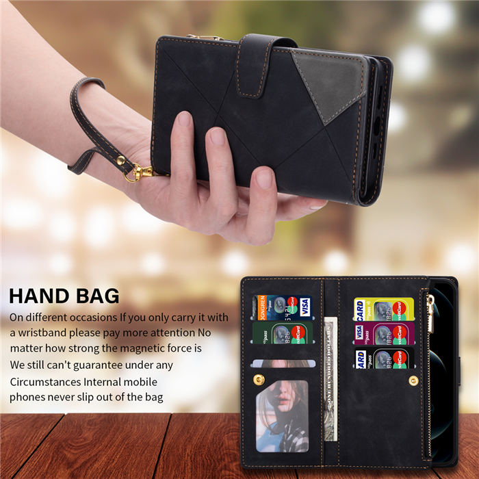 Zipper Wallet 9 Card Slots Magnetic Case with Handbag Wristlet