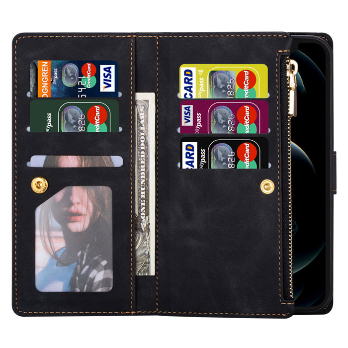 Zipper Wallet 9 Card Slots Magnetic Case with Handbag Wristlet