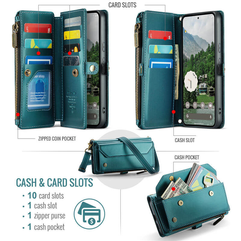 CaseMe Google Pixel 9A Wallet RFID Blocking Crossbody Phone Case