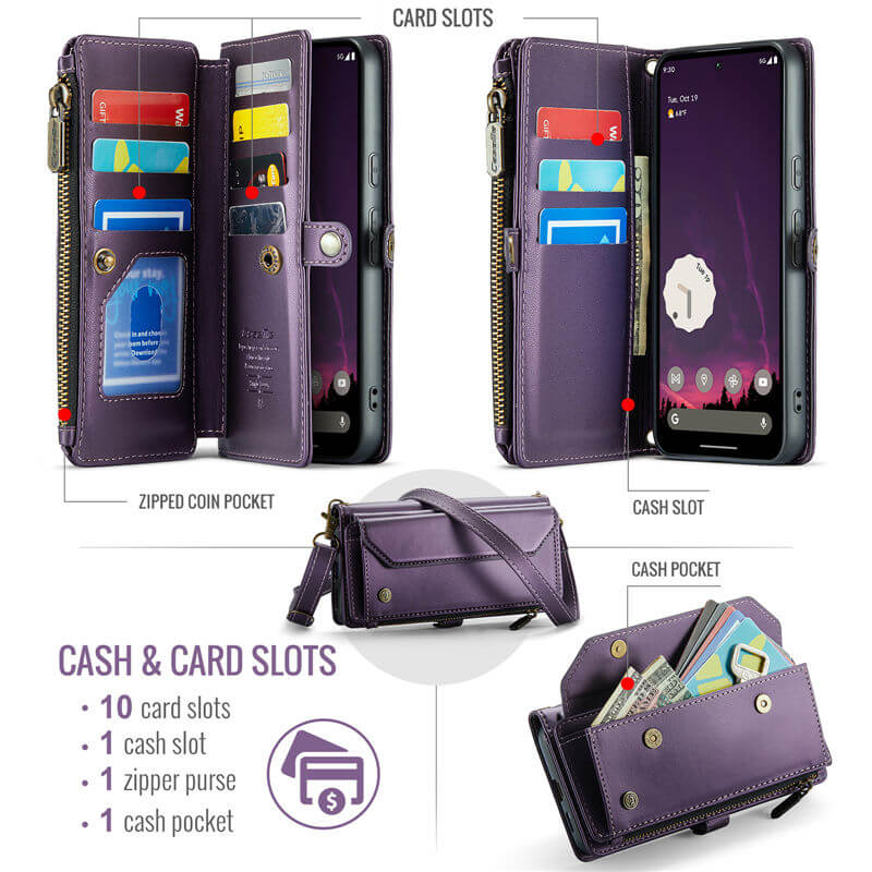 CaseMe Google Pixel 9A Wallet RFID Blocking Crossbody Phone Case