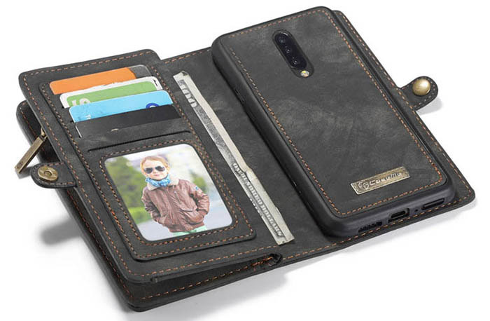 CaseMe OnePlus 7 Pro Zipper Wallet Magnetic Detachable 2 in 1 Folio Case