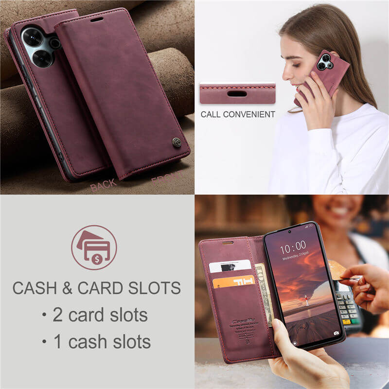 CaseMe Xiaomi Redmi 13 Wallet Suede Leather Case