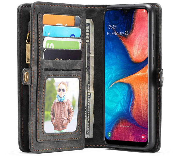 CaseMe Samsung Galaxy A20 Wallet Magnetic Detachable Case Black