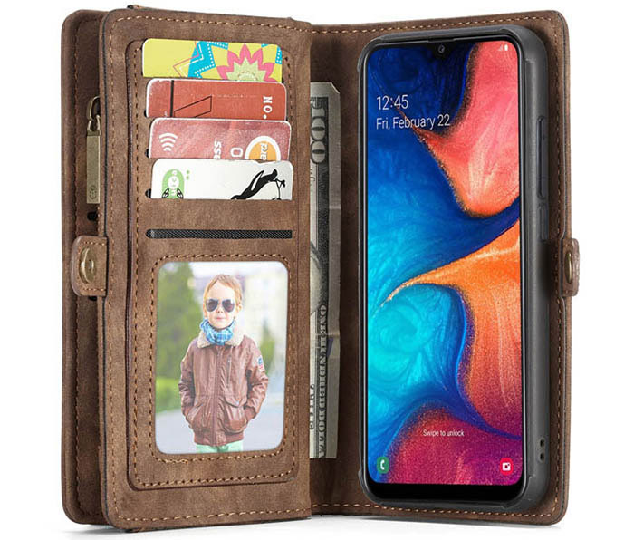 CaseMe Samsung Galaxy A20e Zipper Wallet Magnetic Detachable 2 in 1 Case