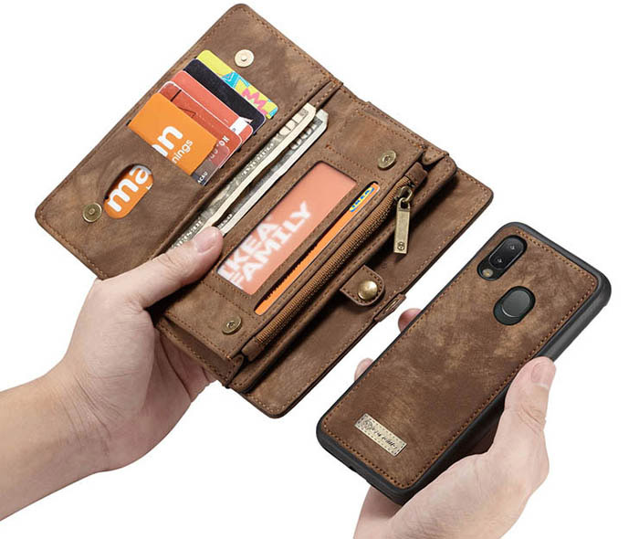 CaseMe Samsung Galaxy A20e Zipper Wallet Magnetic Detachable 2 in 1 Case