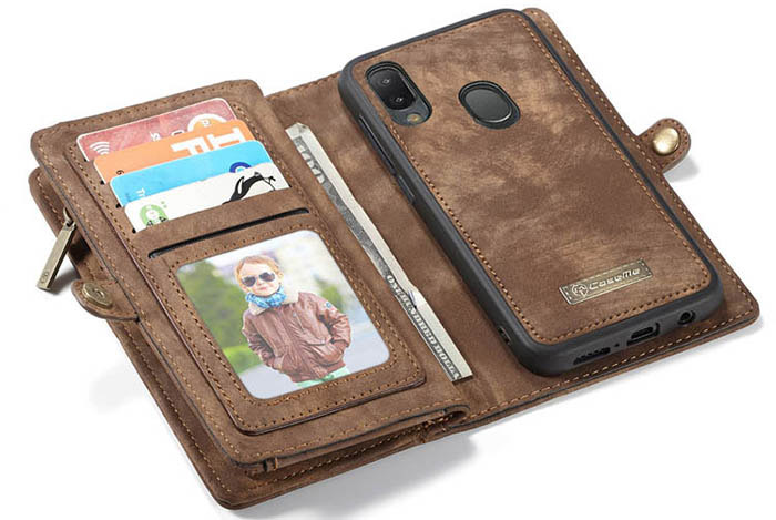 CaseMe Samsung Galaxy A20e Zipper Wallet Magnetic Detachable 2 in 1 Case