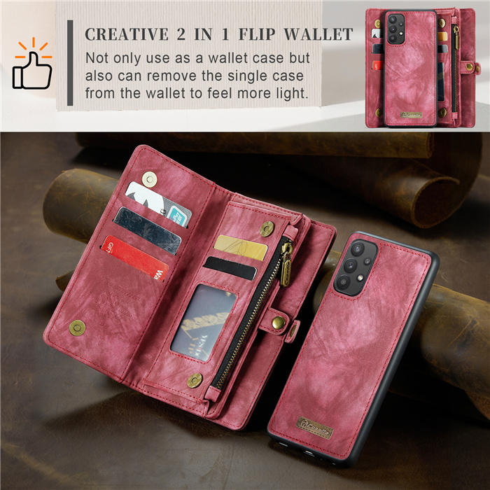 CaseMe Samsung Galaxy A32 5G Zipper Wallet Magnetic Detachable 2 in 1 Case with Wrist Strap