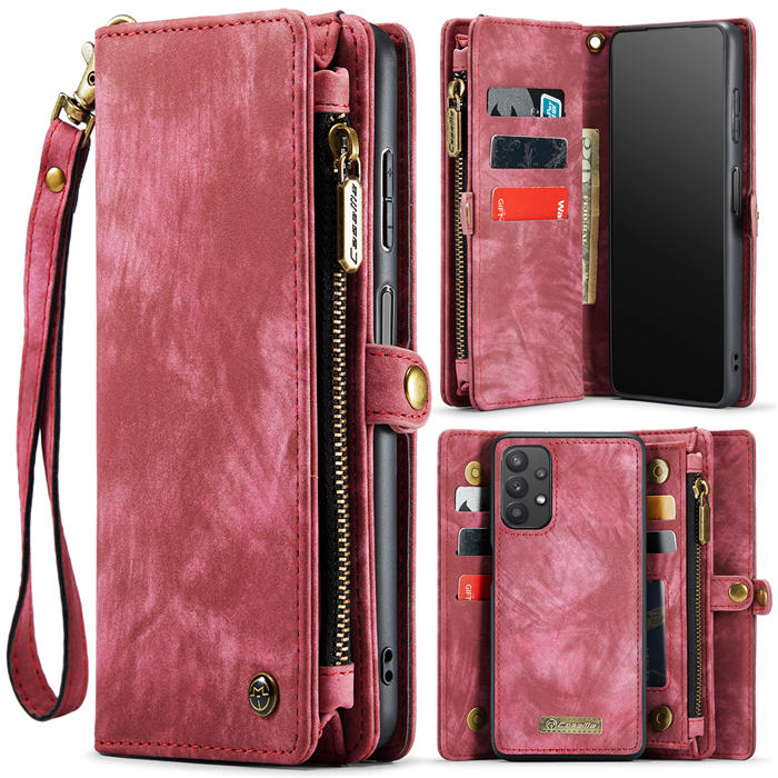 CaseMe Samsung Galaxy A32 5G Zipper Wallet Magnetic Detachable 2 in 1 Case with Wrist Strap