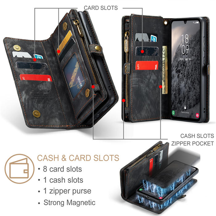 CaseMe Samsung Galaxy A34 5G Zipper Wallet Magnetic Detachable 2 in 1 Case with Wrist Strap