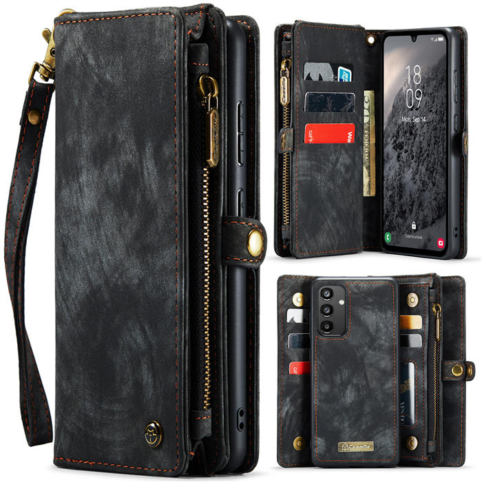 CaseMe Samsung Galaxy A34 5G Zipper Wallet Magnetic Detachable 2 in 1 Case with Wrist Strap