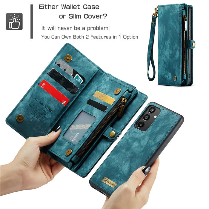 CaseMe Samsung Galaxy A34 5G Zipper Wallet Magnetic Detachable 2 in 1 Case with Wrist Strap