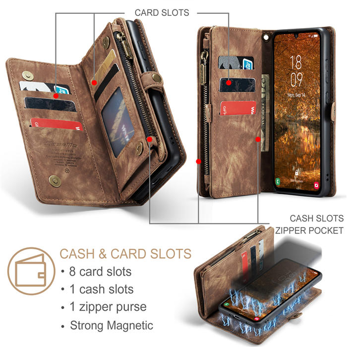 CaseMe Samsung Galaxy A34 5G Zipper Wallet Magnetic Detachable 2 in 1 Case with Wrist Strap