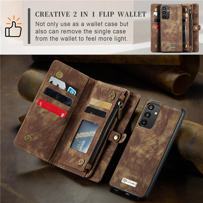 CaseMe Samsung Galaxy A34 5G Zipper Wallet Magnetic Detachable 2 in 1 Case with Wrist Strap