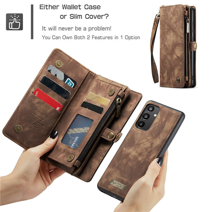 CaseMe Samsung Galaxy A34 5G Zipper Wallet Magnetic Detachable 2 in 1 Case with Wrist Strap