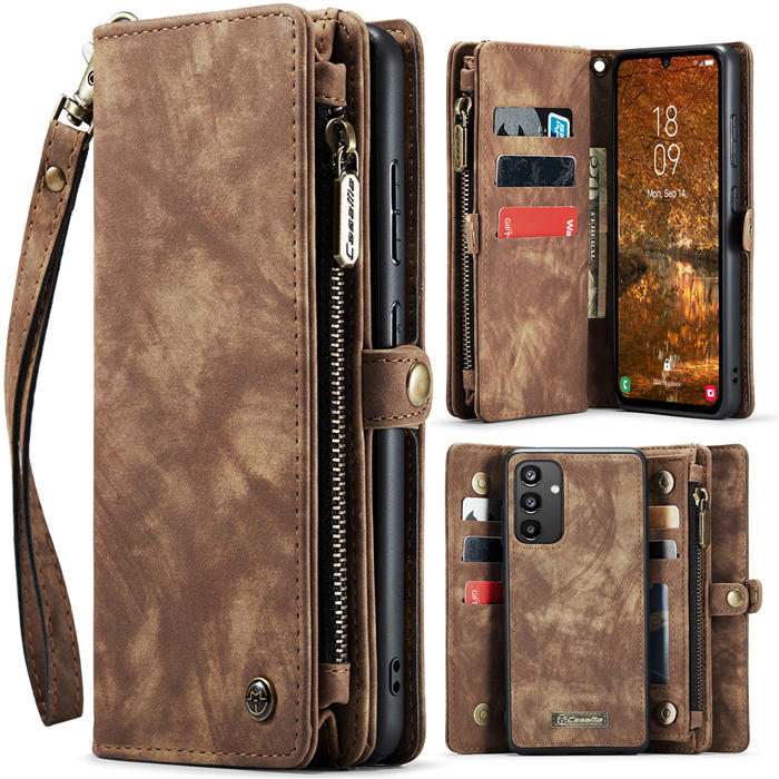 CaseMe Samsung Galaxy A34 5G Zipper Wallet Magnetic Detachable 2 in 1 Case with Wrist Strap