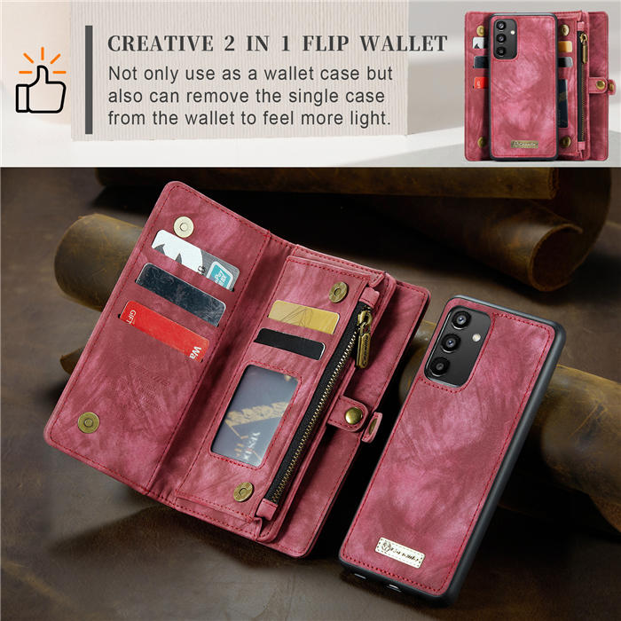 CaseMe Samsung Galaxy A34 5G Zipper Wallet Magnetic Detachable 2 in 1 Case with Wrist Strap