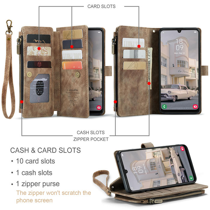 CaseMe Samsung Galaxy A34 5G Wallet kickstand Magnetic Leather Case with Wrist Strap