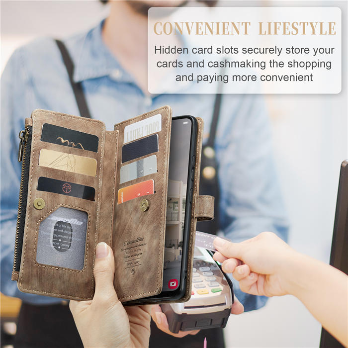 CaseMe Samsung Galaxy A34 5G Wallet kickstand Magnetic Leather Case with Wrist Strap