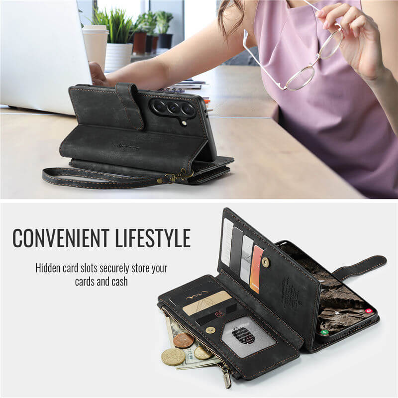 CaseMe Samsung Galaxy A37 Wallet Leather Case with Wrist Strap