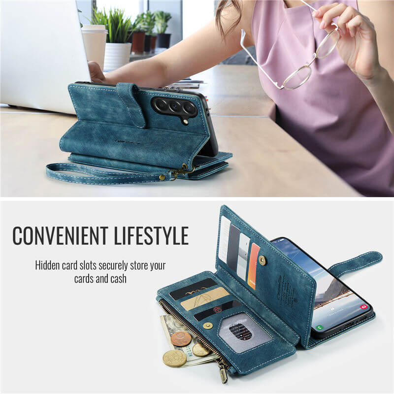 CaseMe Samsung Galaxy A37 Wallet Leather Case with Wrist Strap