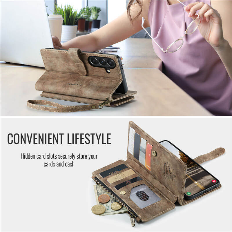 CaseMe Samsung Galaxy A37 Wallet Leather Case with Wrist Strap