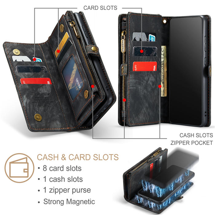 CaseMe Samsung Galaxy A51 4G Zipper Wallet Magnetic Detachable 2 in 1 Case with Wrist Strap