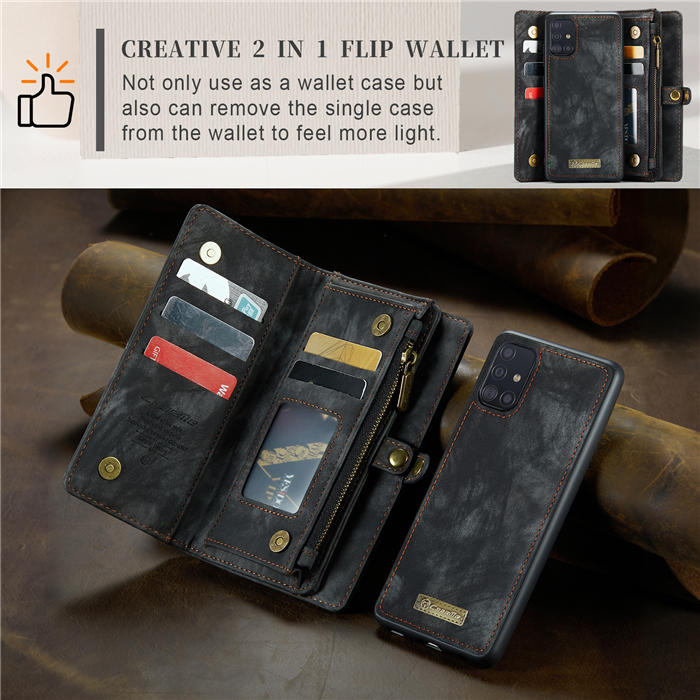 CaseMe Samsung Galaxy A51 4G Zipper Wallet Magnetic Detachable 2 in 1 Case with Wrist Strap