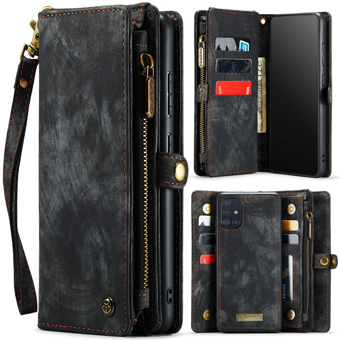 CaseMe Samsung Galaxy A51 4G Zipper Wallet Magnetic Detachable 2 in 1 Case with Wrist Strap