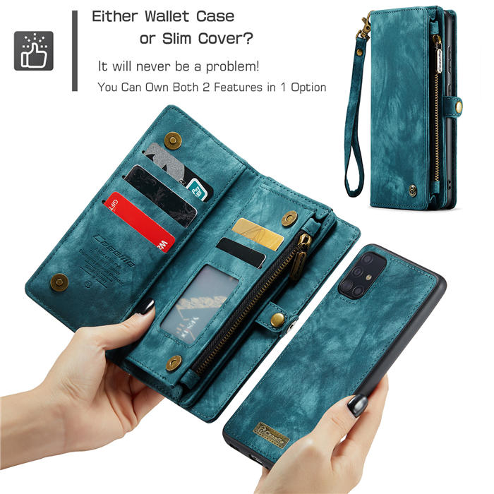 CaseMe Samsung Galaxy A51 4G Zipper Wallet Magnetic Detachable 2 in 1 Case with Wrist Strap