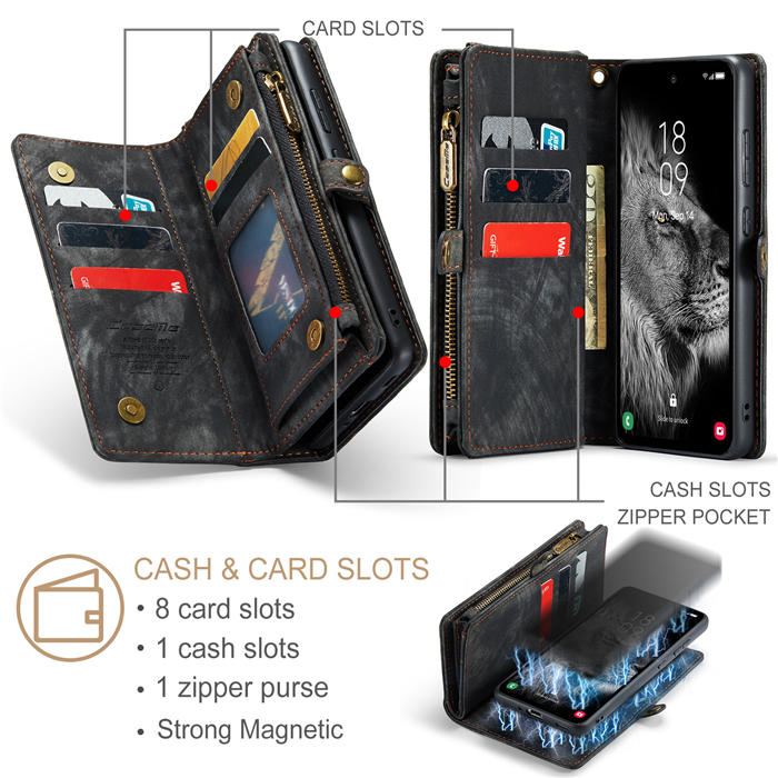 CaseMe Samsung Galaxy A54 5G Zipper Wallet Magnetic Detachable 2 in 1 Case with Wrist Strap