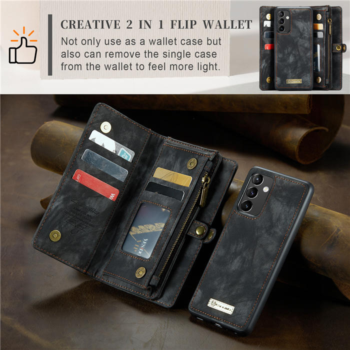 CaseMe Samsung Galaxy A54 5G Zipper Wallet Magnetic Detachable 2 in 1 Case with Wrist Strap