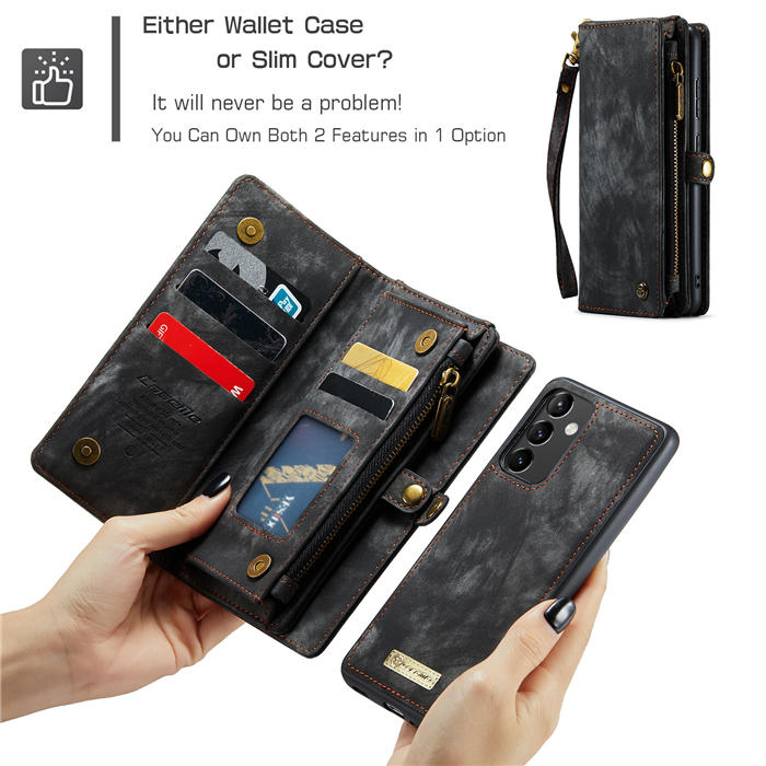 CaseMe Samsung Galaxy A54 5G Zipper Wallet Magnetic Detachable 2 in 1 Case with Wrist Strap