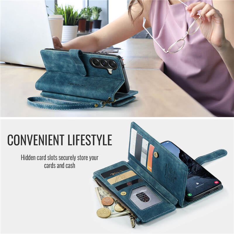 CaseMe Samsung Galaxy A57 Wallet Leather Case with Wrist Strap